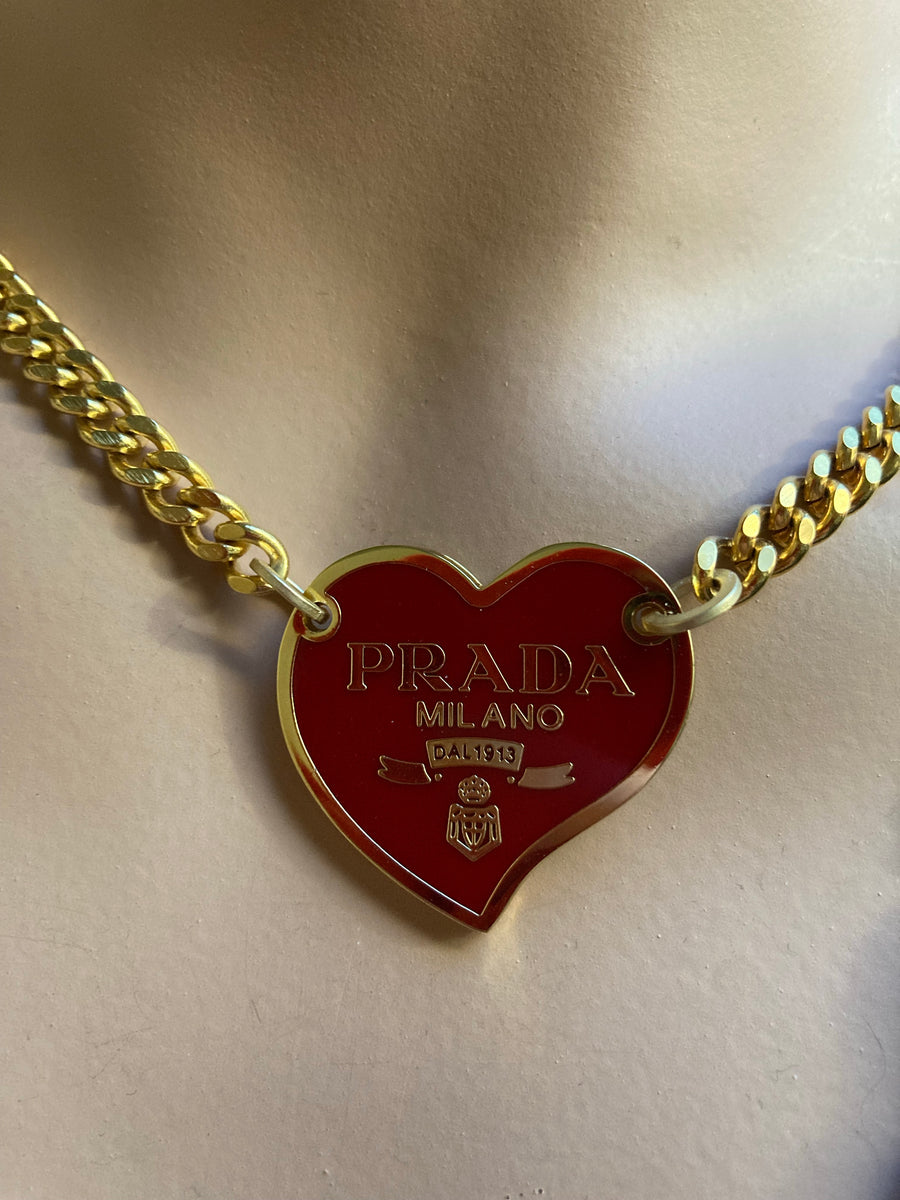 Prada red heart tag necklace Clearance