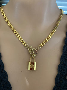 lv silver lock necklace