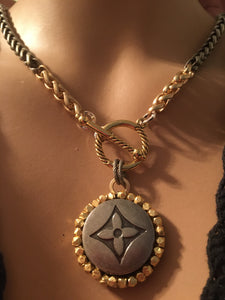 1.25” Louis V Logo Button Mixed Metals Necklace (only 1)
