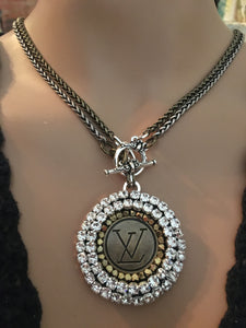 1” Louis V Button Bling Necklace - Wear Long or Short