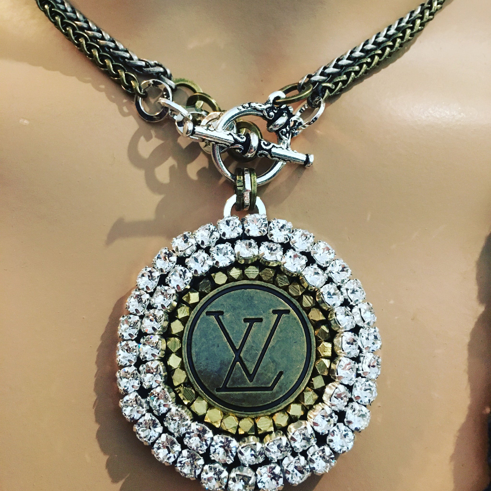 1” Louis V Button Bling Necklace - Wear Long or Short – suewoojewels