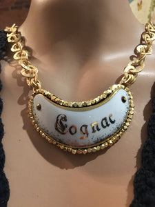 Vintage Limoges Cognac Liquor Tag Necklace