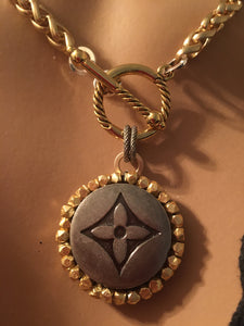 1.25” Louis V Logo Button Mixed Metals Necklace (only 1)