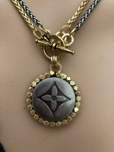 1.25” Louis V Logo Button Mixed Metals Necklace (only 1)