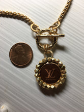 1” Louis V Brown & Gold Button Necklace