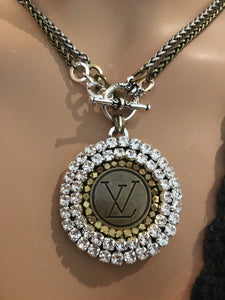 1” Louis V Button Bling Necklace - Wear Long or Short