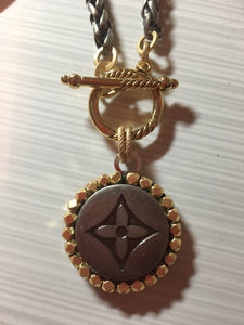 1.25” Louis V Logo Button Mixed Metals Necklace (only 1)
