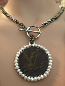 1.5” Louis V Leather & Pearls Necklace