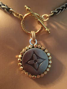 1.25” Louis V Logo Button Mixed Metals Necklace (only 1)