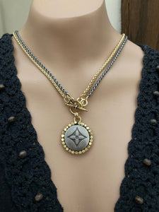1.25” Louis V Logo Button Mixed Metals Necklace (only 1)