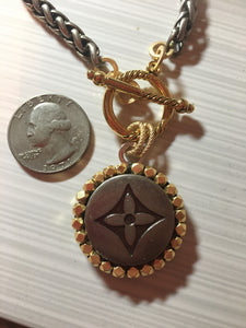 1.25” Louis V Logo Button Mixed Metals Necklace (only 1)