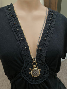 1.25” Louis V Logo Button Mixed Metals Necklace (only 1)