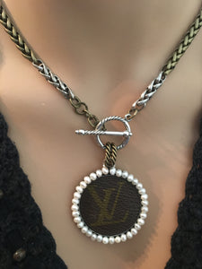 1.5” Louis V Leather & Pearls Necklace