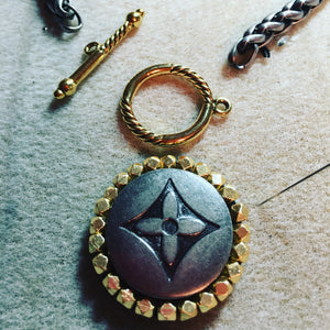 1.25” Louis V Logo Button Mixed Metals Necklace (only 1)