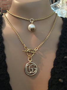 1” Gold Gucci GG Designer Button Necklace