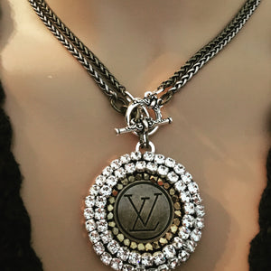 1” Louis V Button Bling Necklace - Wear Long or Short