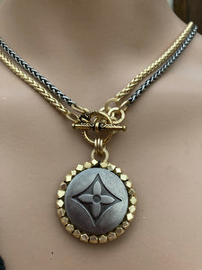 1.25” Louis V Logo Button Mixed Metals Necklace (only 1)