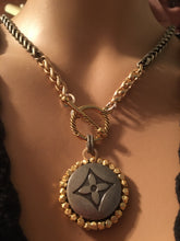 1.25” Louis V Logo Button Mixed Metals Necklace (only 1)