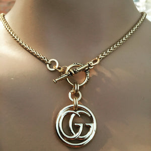 1” Gold Gucci GG Designer Button Necklace