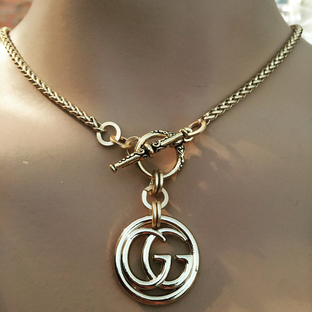1” Gold Gucci GG Designer Button Necklace