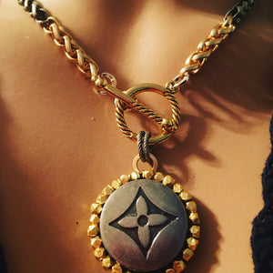 1.25” Louis V Logo Button Mixed Metals Necklace (only 1)