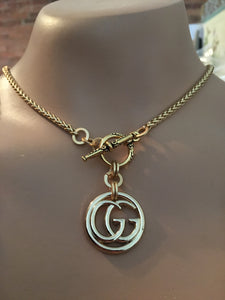 1” Gold Gucci GG Designer Button Necklace