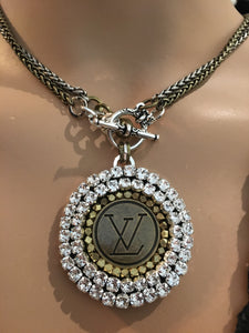 1” Louis V Button Bling Necklace - Wear Long or Short