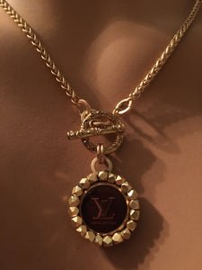 1” Louis V Brown & Gold Button Necklace