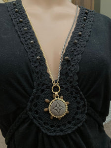 1.25” Louis V Logo Button Mixed Metals Necklace (only 1)