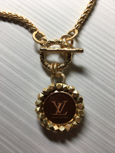 1” Louis V Brown & Gold Button Necklace