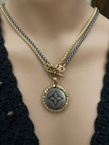 1.25” Louis V Logo Button Mixed Metals Necklace (only 1)