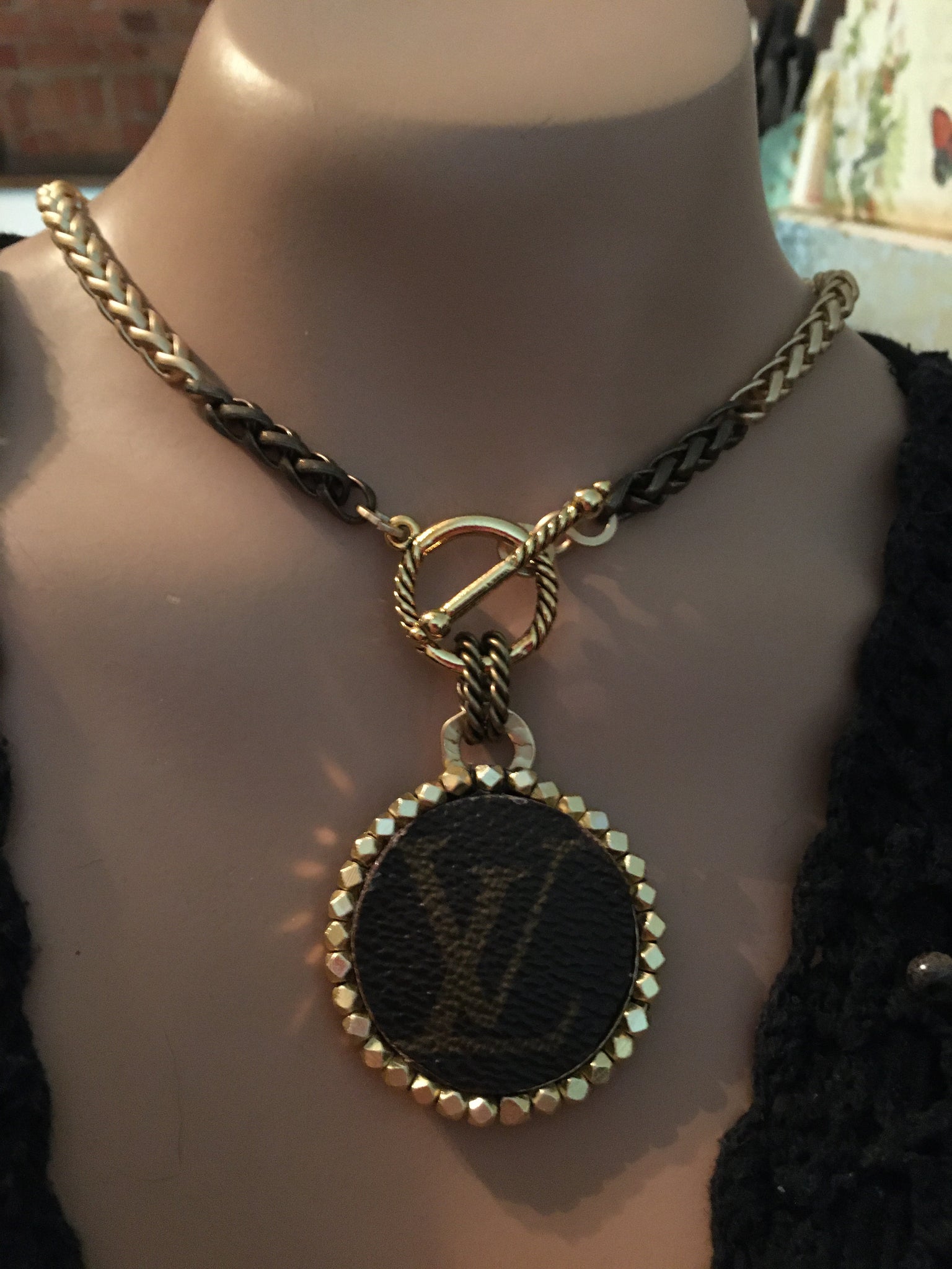 Louis Vuitton Plate Necklace Monogram Eclipse and Metal Silver