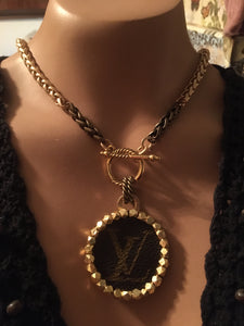 1.5 Louis V Leather & Gold Necklace