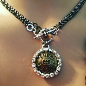 1” Gucci GG Button with Bling & Double Chains Necklace