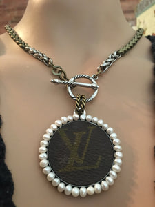 1.5” Louis V Leather & Pearls Necklace