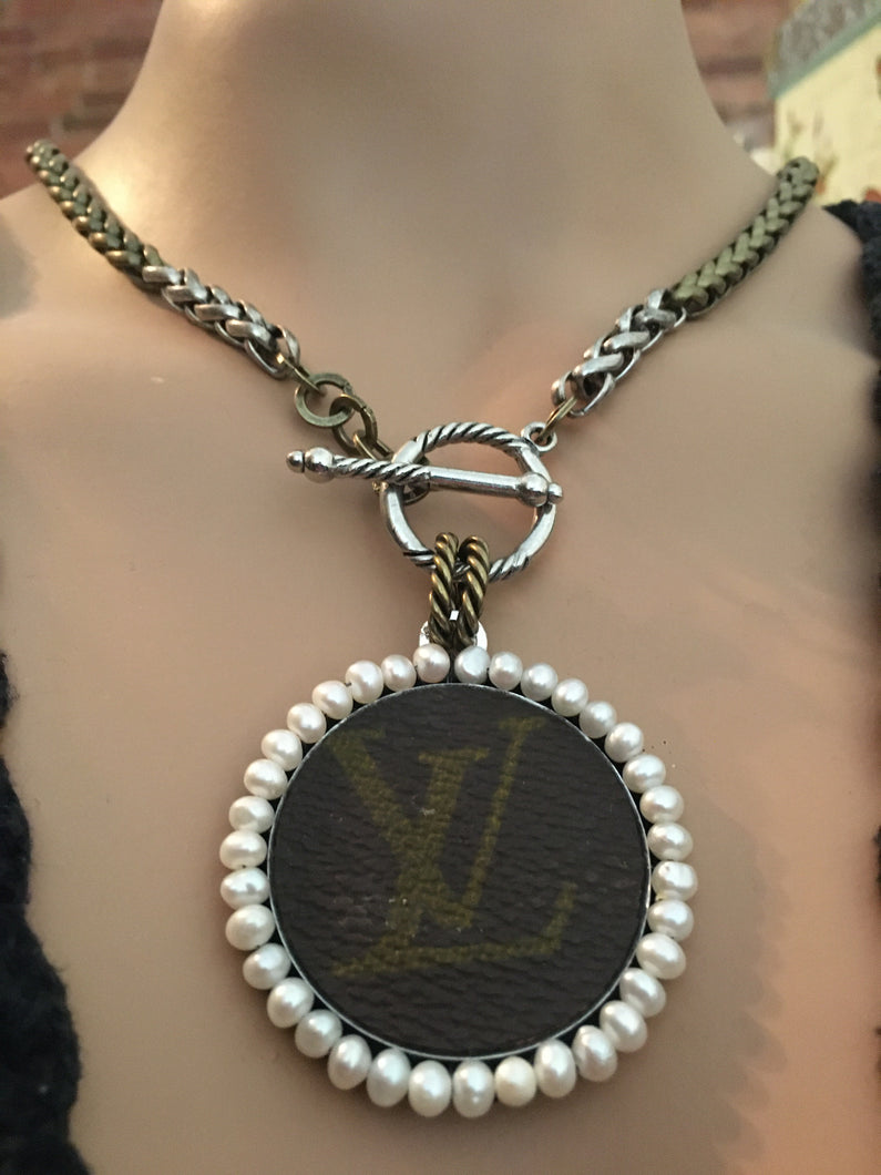 1.5” Louis V Leather & Pearls Necklace