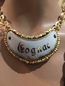 Vintage Limoges Cognac Liquor Tag Necklace